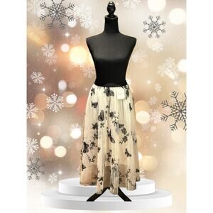 NWT Cellabie Tulle Skirt Embroidered Butterflies, Cream and Black, One Size